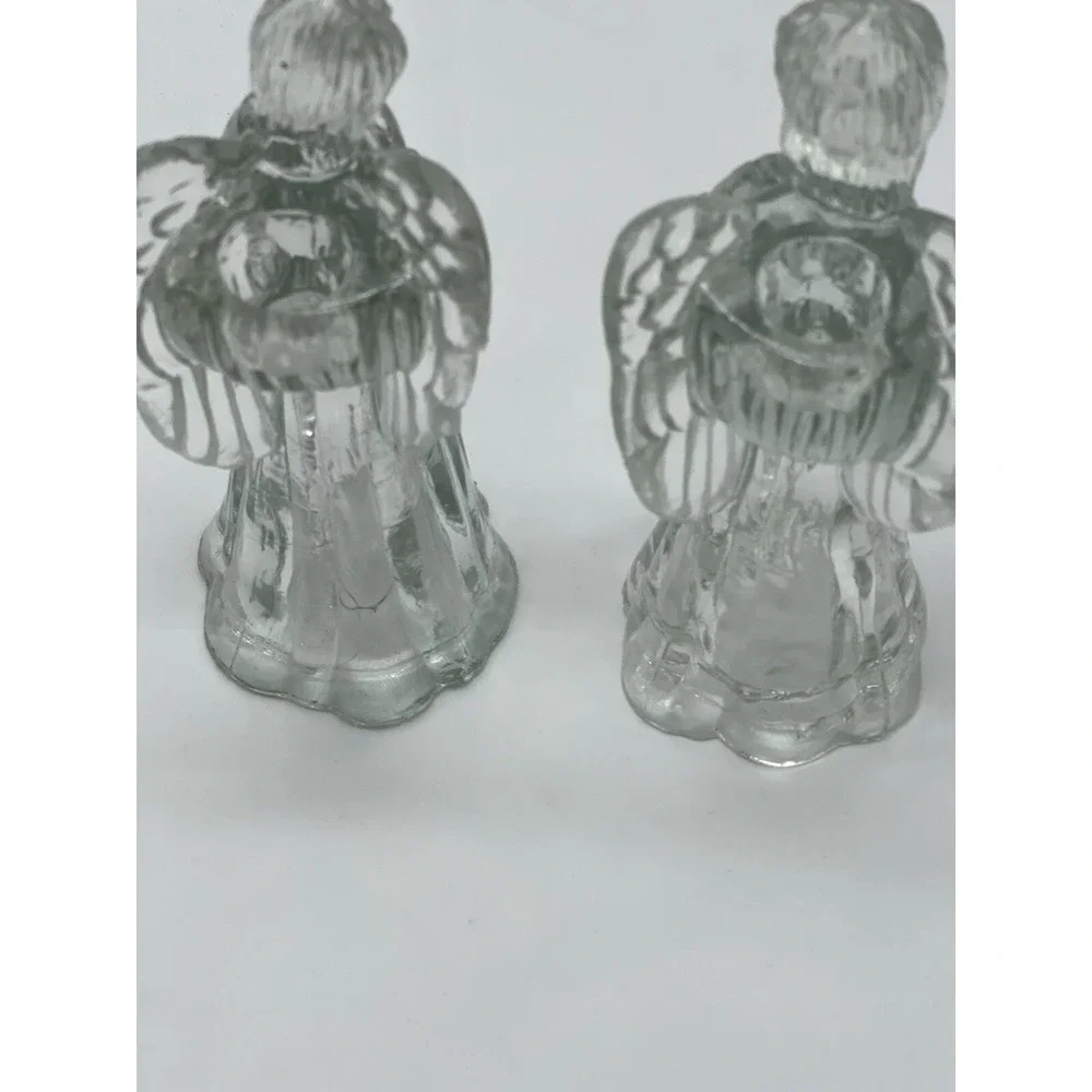 Angels Candlestick Holders Christmas 6-Inch-Tall Candle‎ Holiday Clear Glass